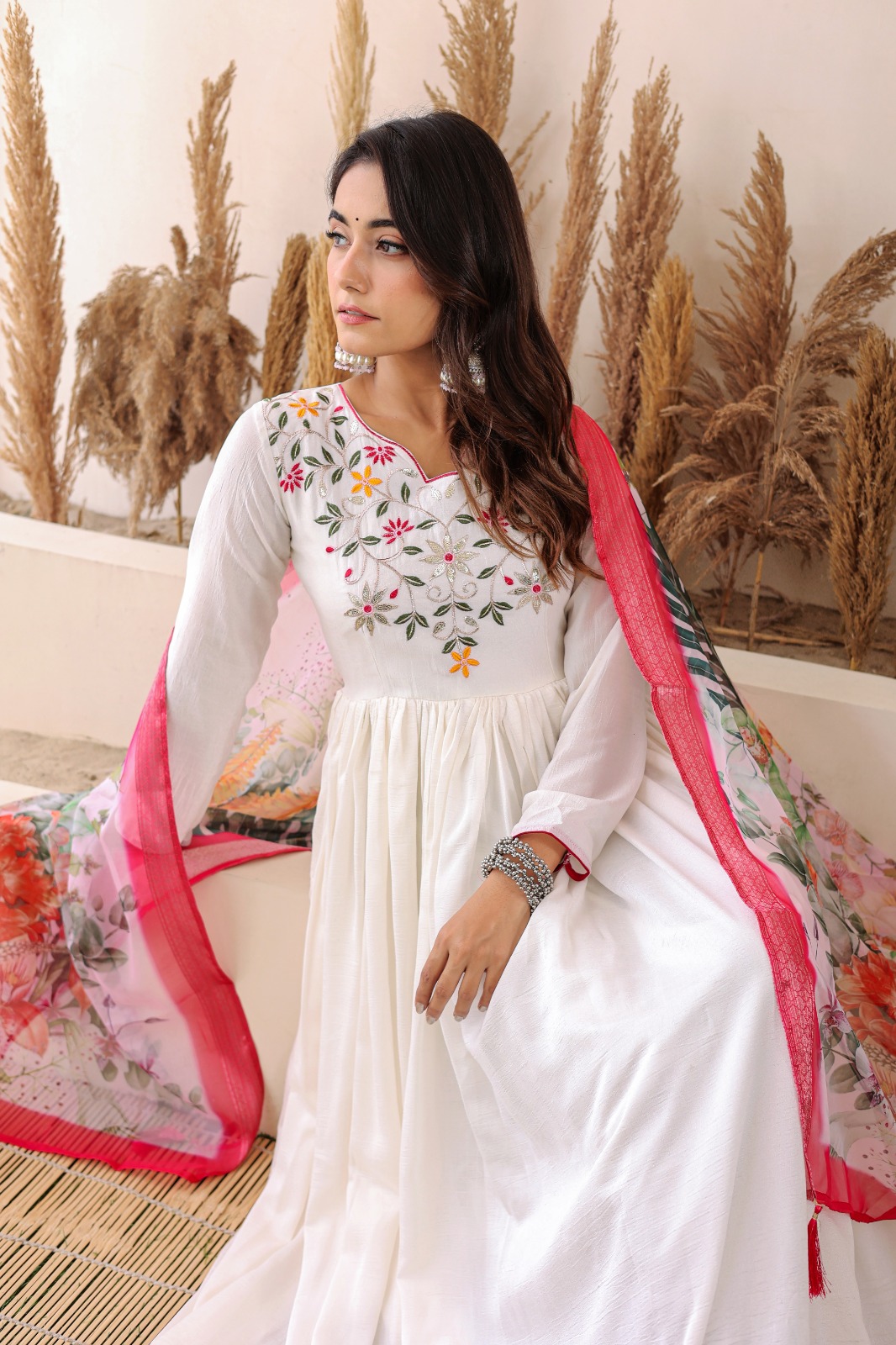 Fashionable Shimmer Vichitra With Floral Embroidery And Sequins Work Gown - Image 9