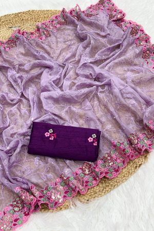 Designer Fancy Tebby Soft Organza With Resham And Sequins Embroidery Saree