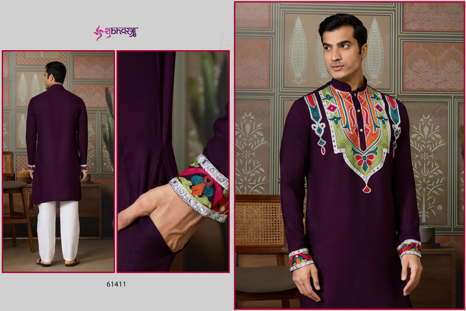 Attractive Pure Cotton With Thread And Mirror Work Kurta Pajama - Image 6