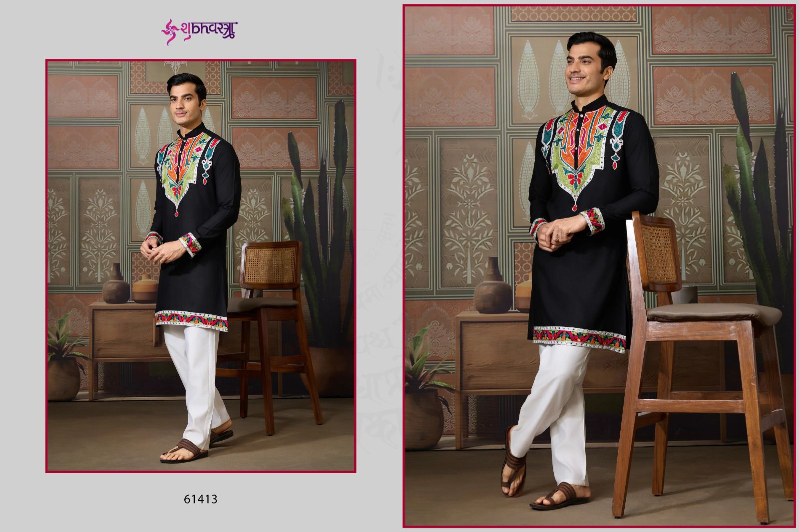 Attractive Pure Cotton With Thread And Mirror Work Kurta Pajama - Image 7