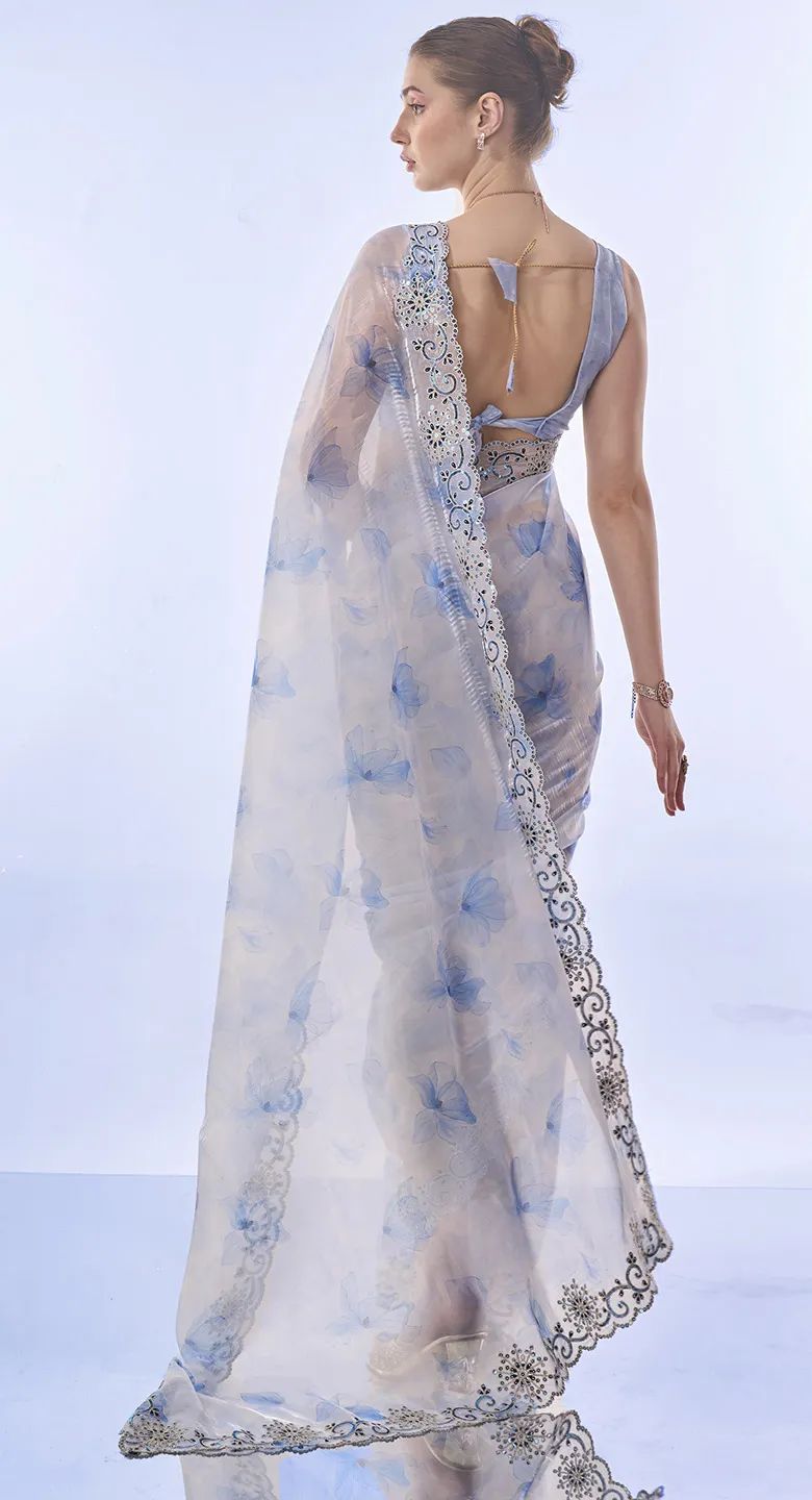 Elegant Space Silk With Print And Sequins Embroidery Saree - Image 7