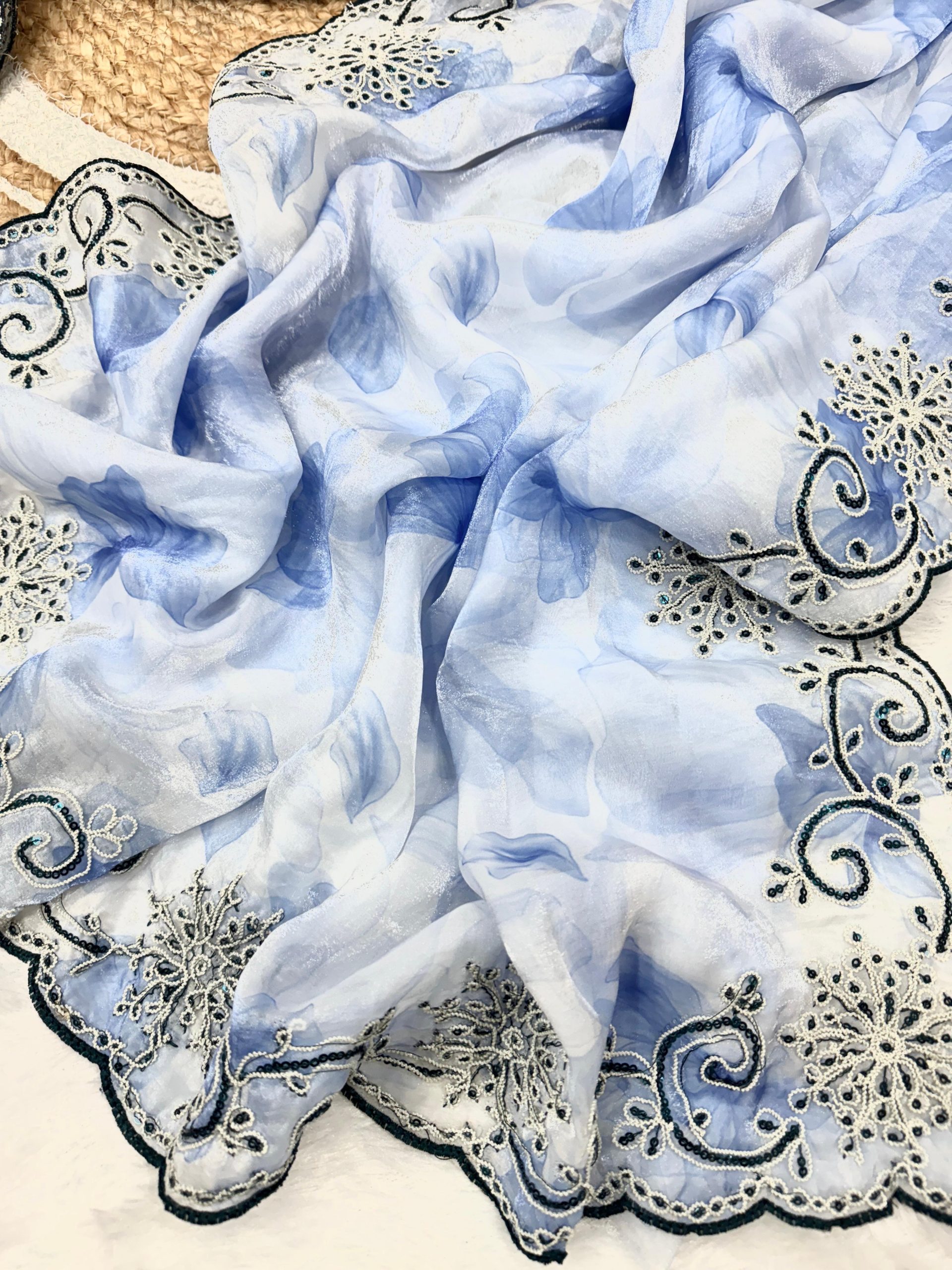 Elegant Space Silk With Print And Sequins Embroidery Saree - Image 12