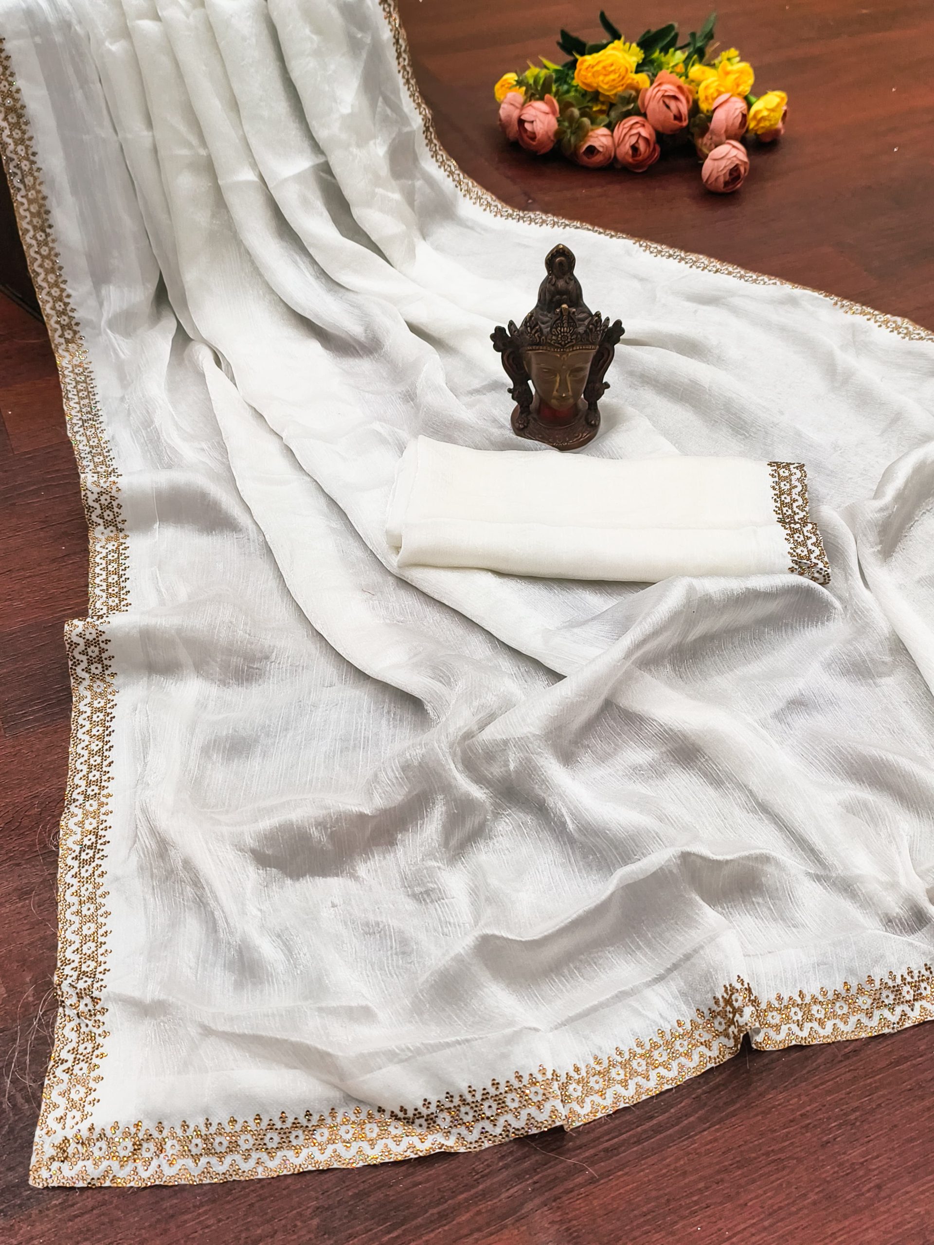 Occasional Wear Fendy Chiffon With Diamond Work Saree