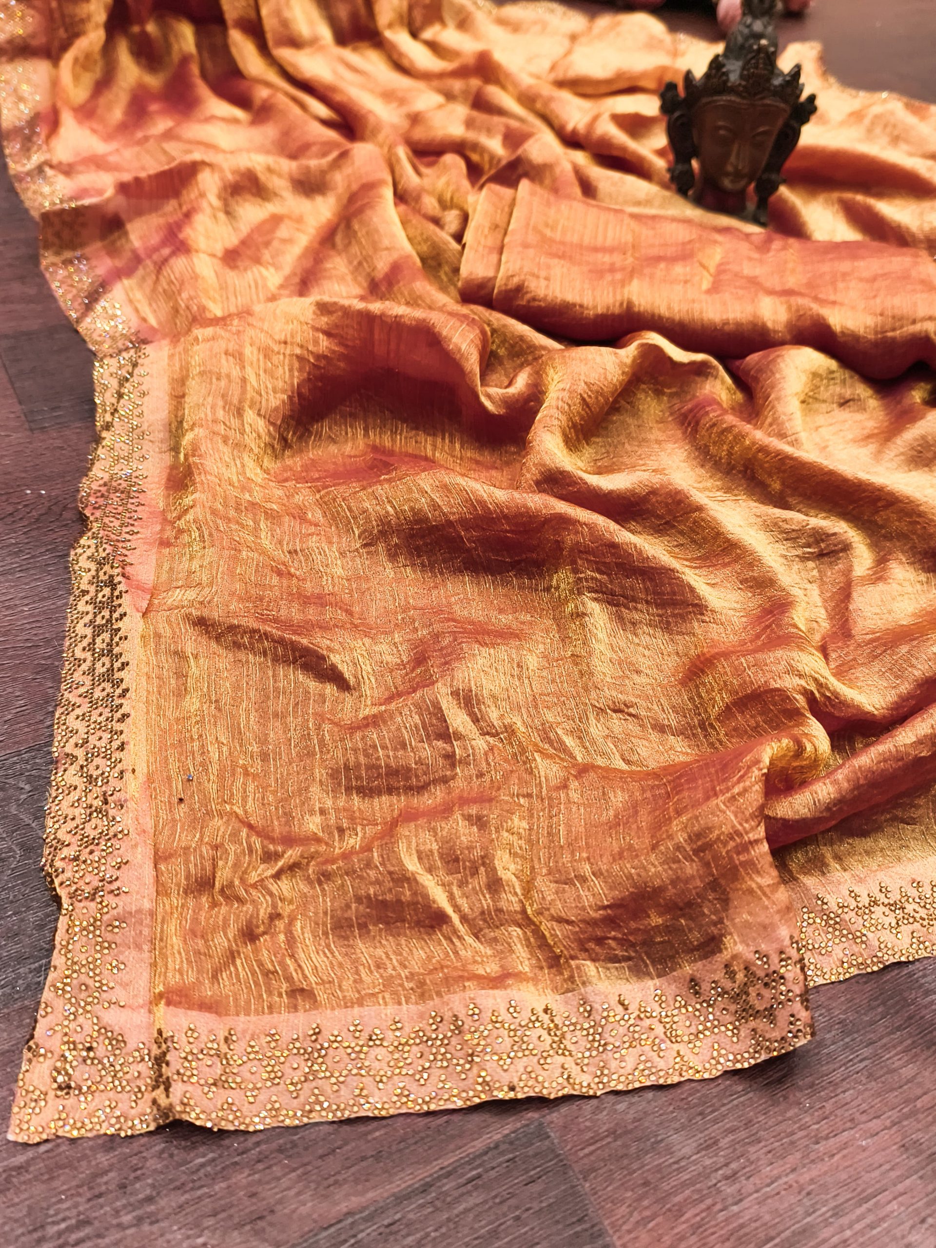 Occasional Wear Fendy Chiffon With Diamond Work Saree - Image 4