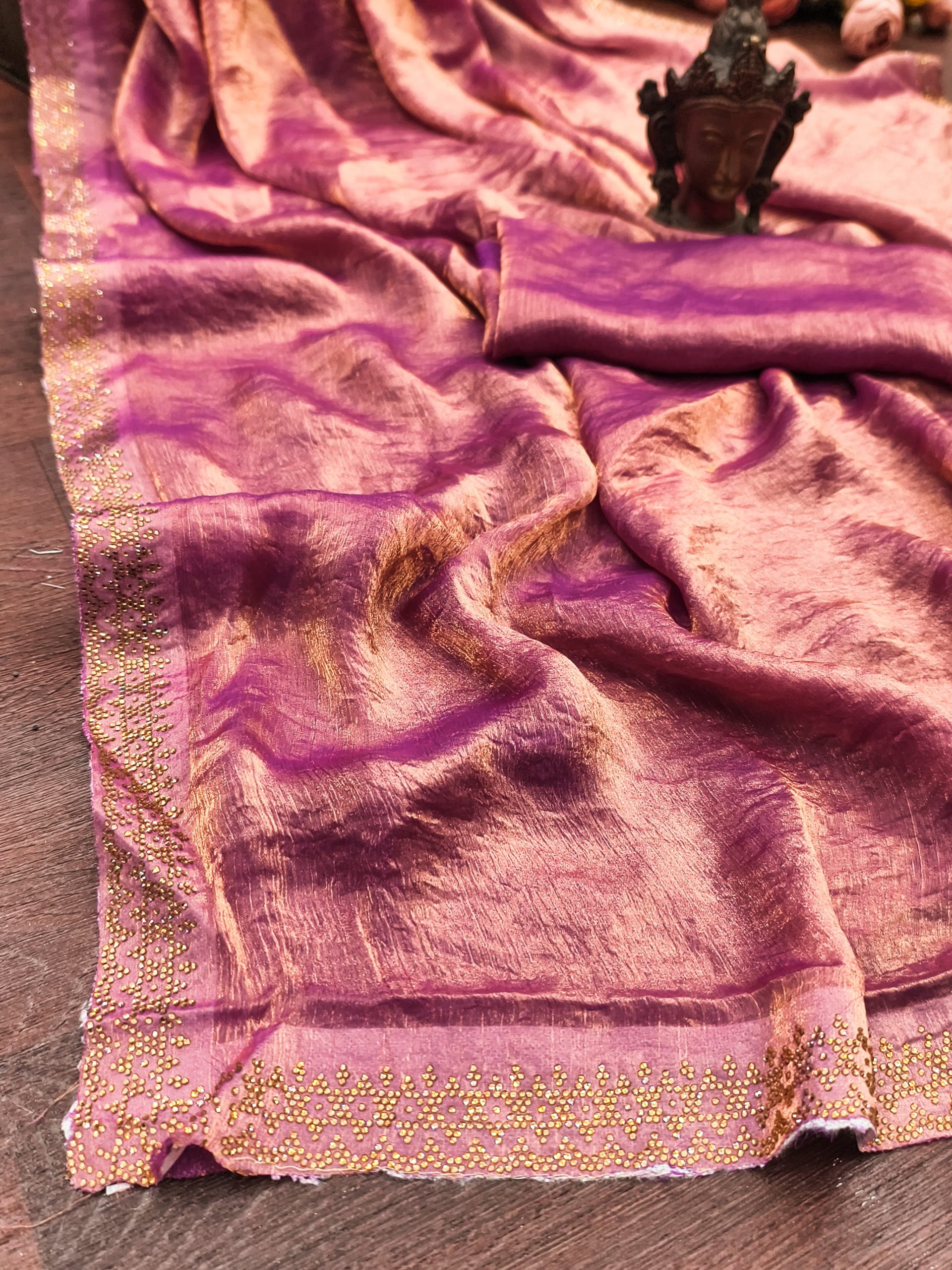 Occasional Wear Fendy Chiffon With Diamond Work Saree - Image 5