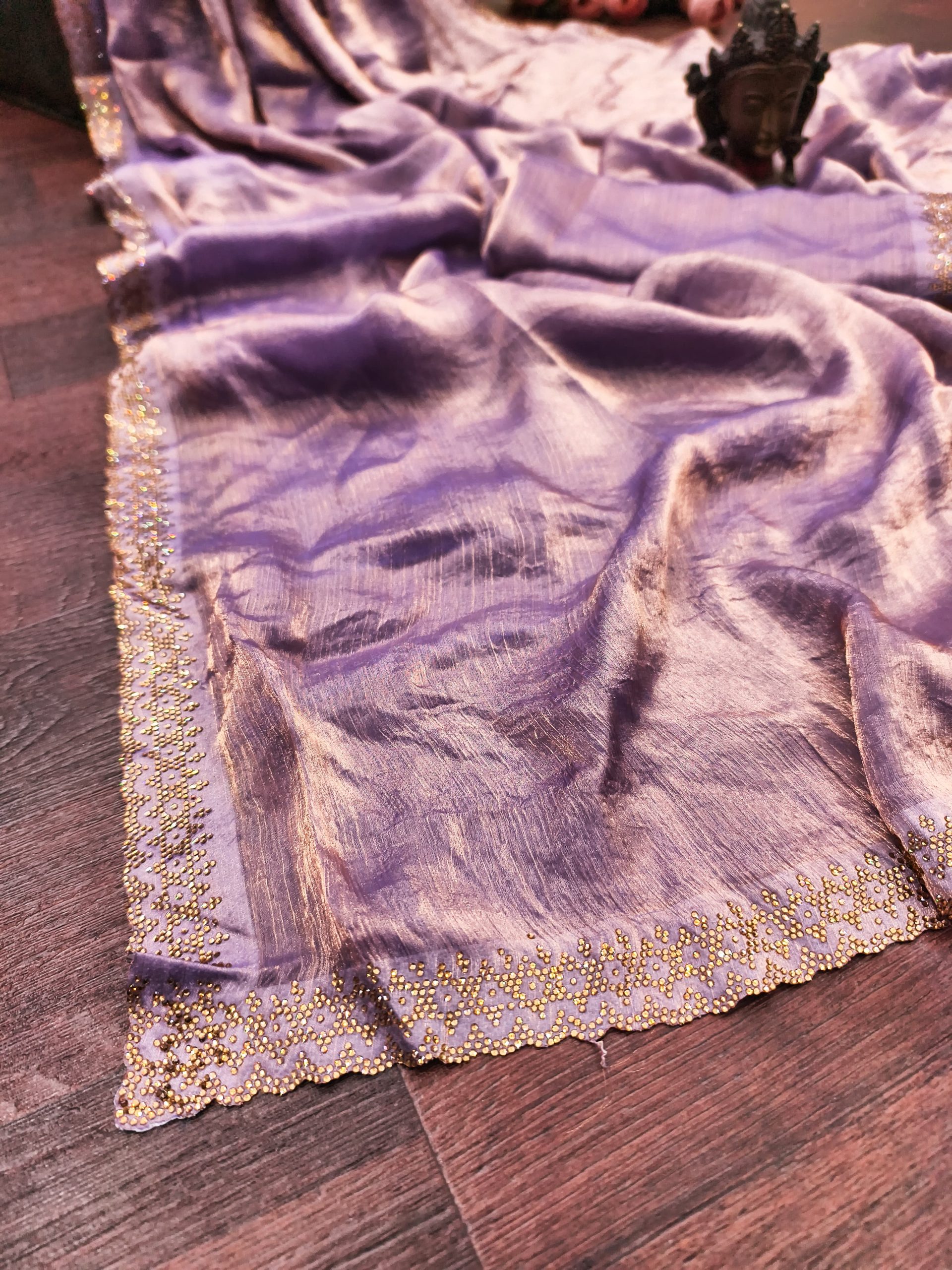 Occasional Wear Fendy Chiffon With Diamond Work Saree - Image 6