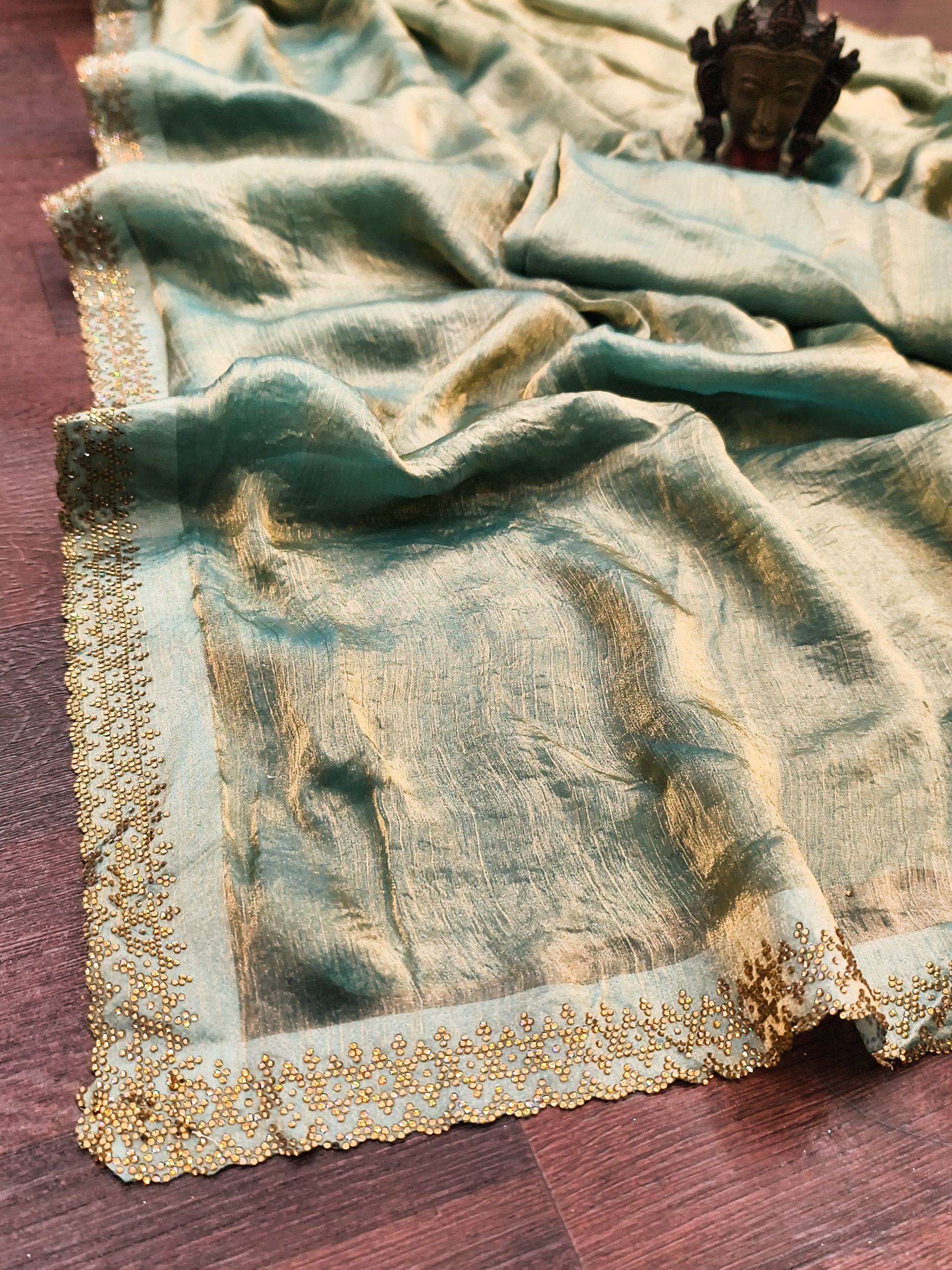 Occasional Wear Fendy Chiffon With Diamond Work Saree - Image 7