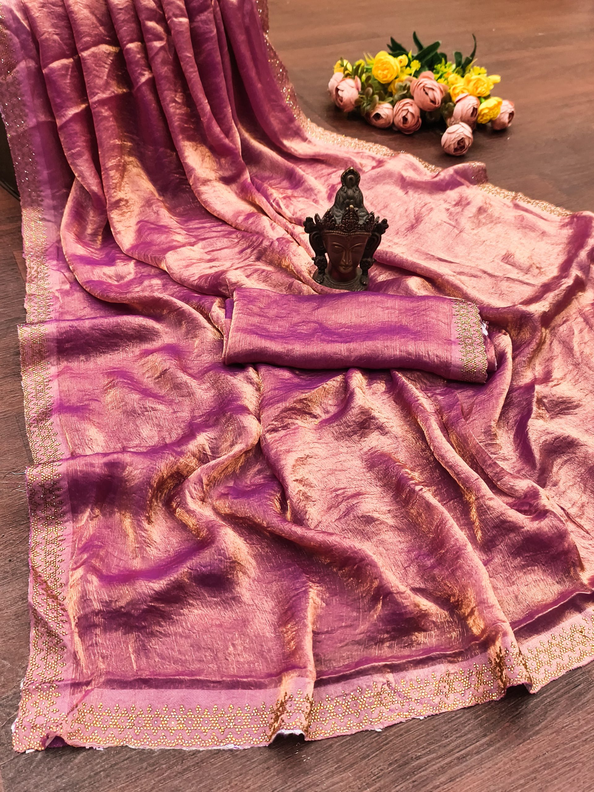 Occasional Wear Fendy Chiffon With Diamond Work Saree - Image 8