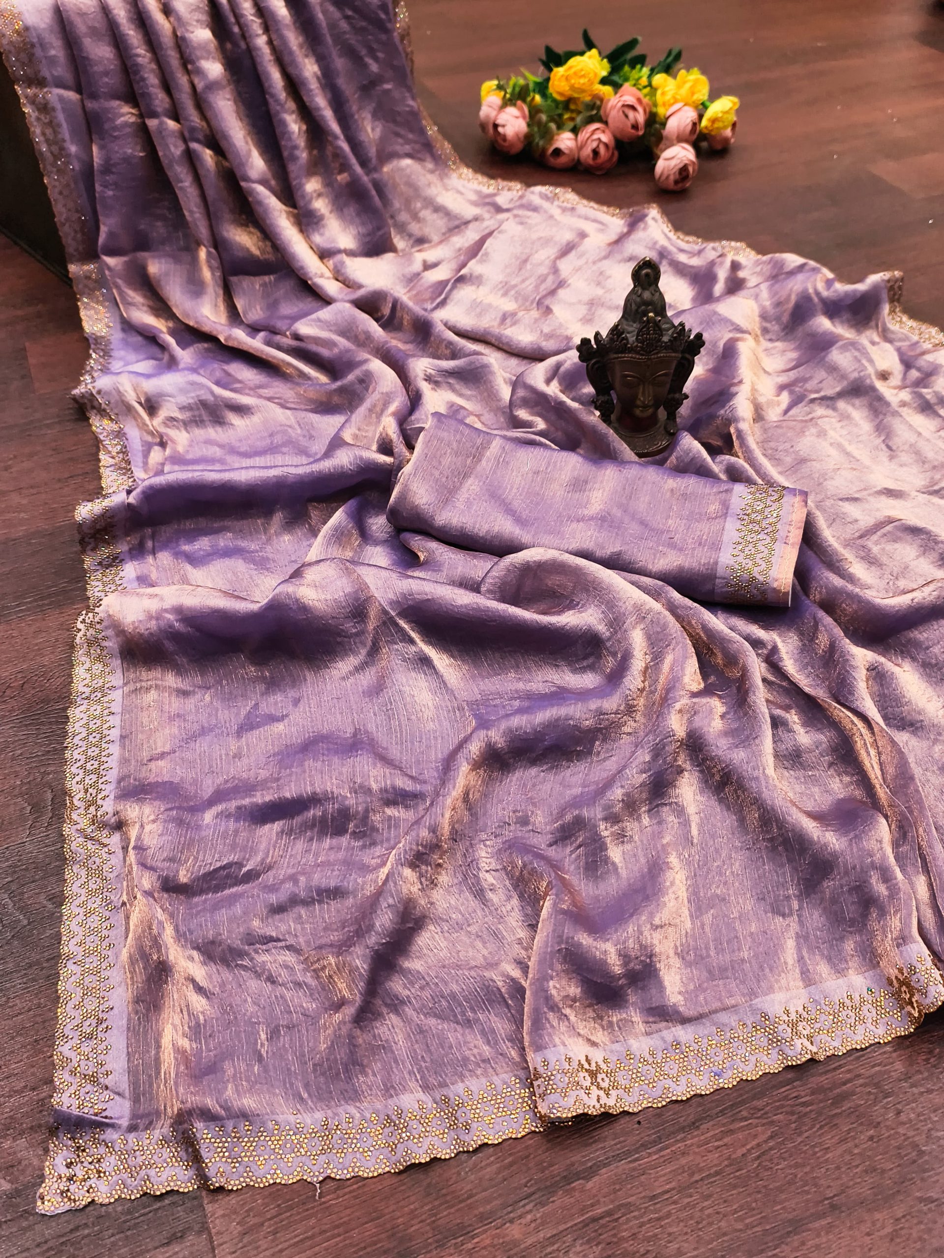 Occasional Wear Fendy Chiffon With Diamond Work Saree - Image 10