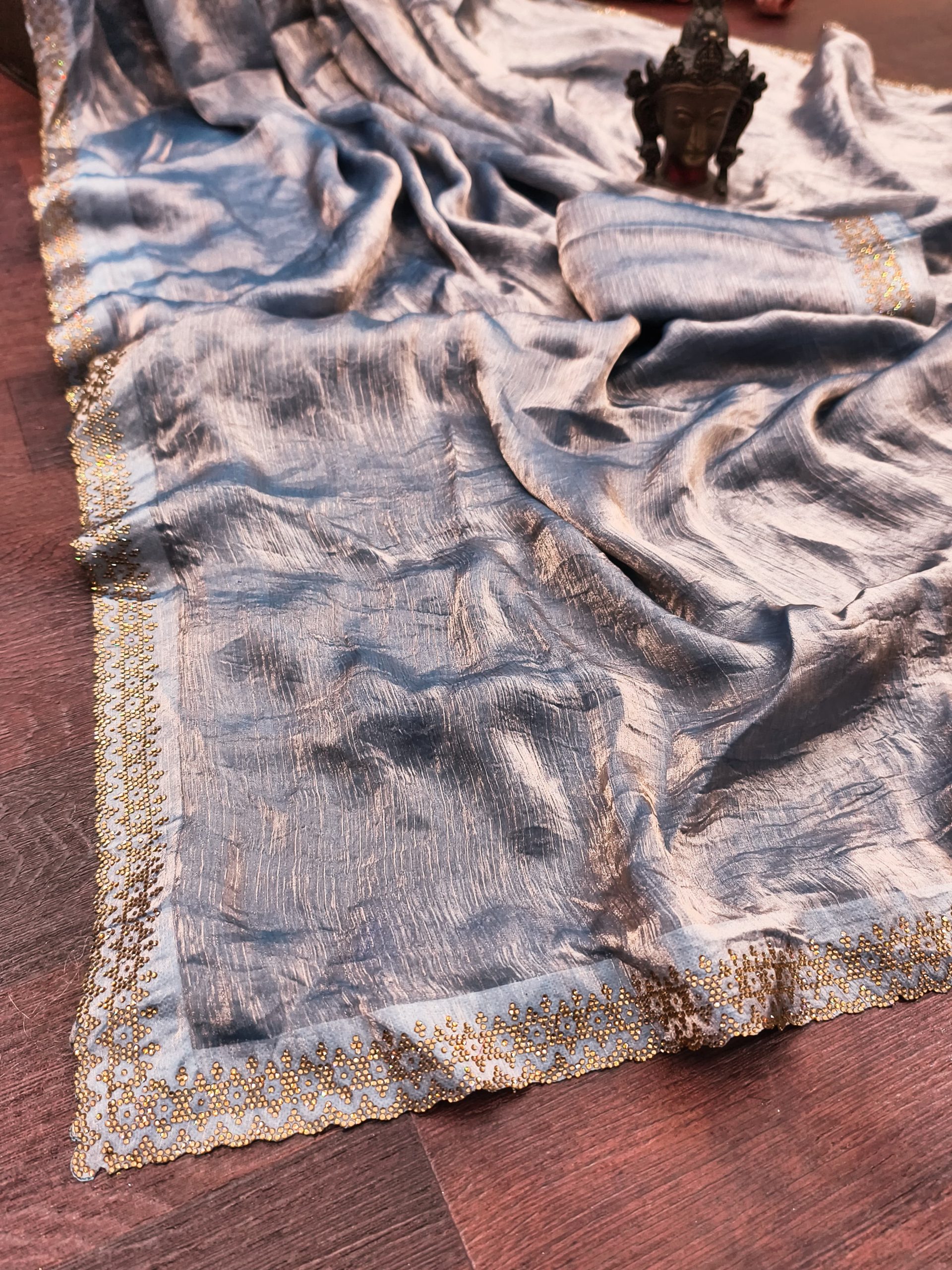 Occasional Wear Fendy Chiffon With Diamond Work Saree - Image 11