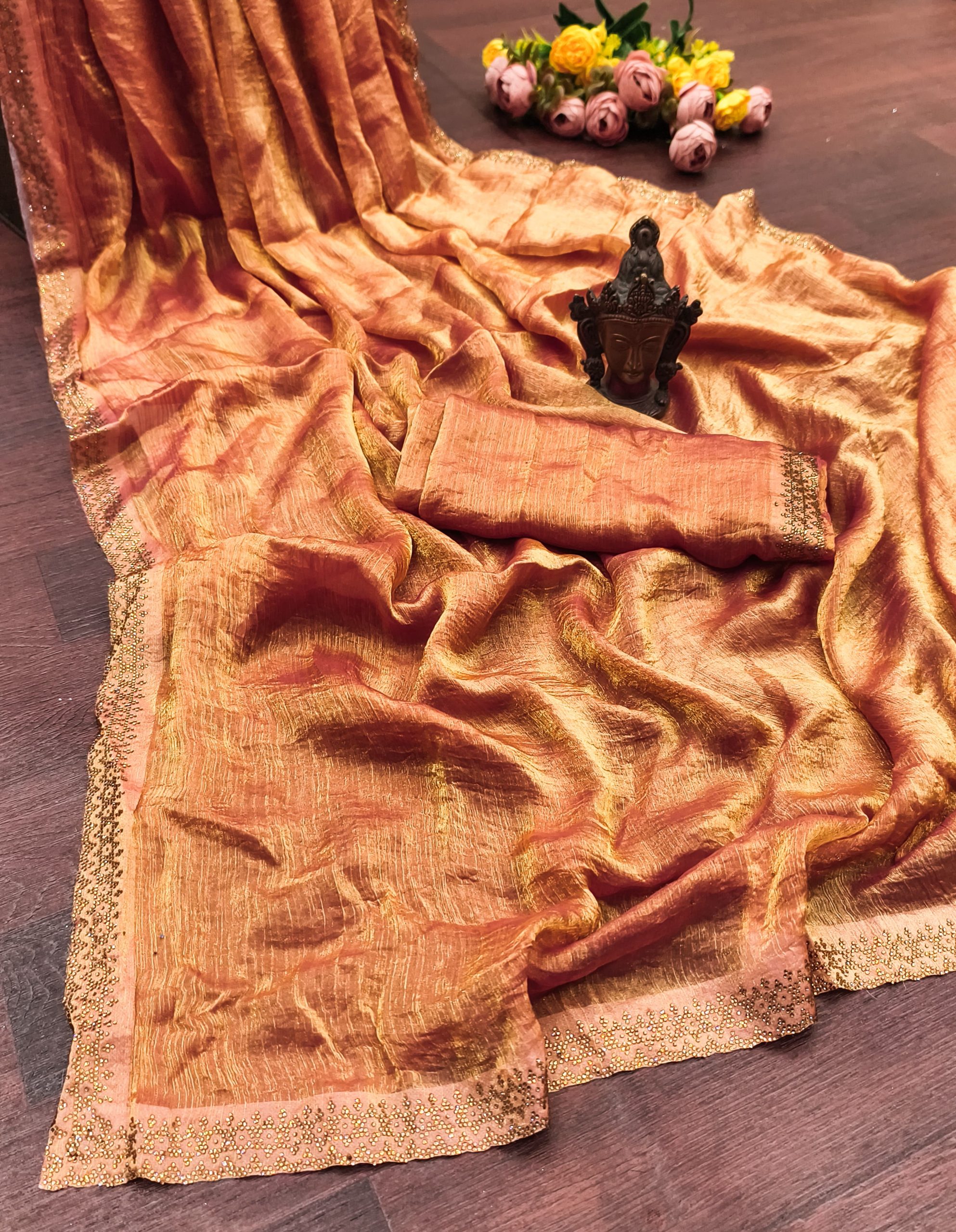 Occasional Wear Fendy Chiffon With Diamond Work Saree - Image 12