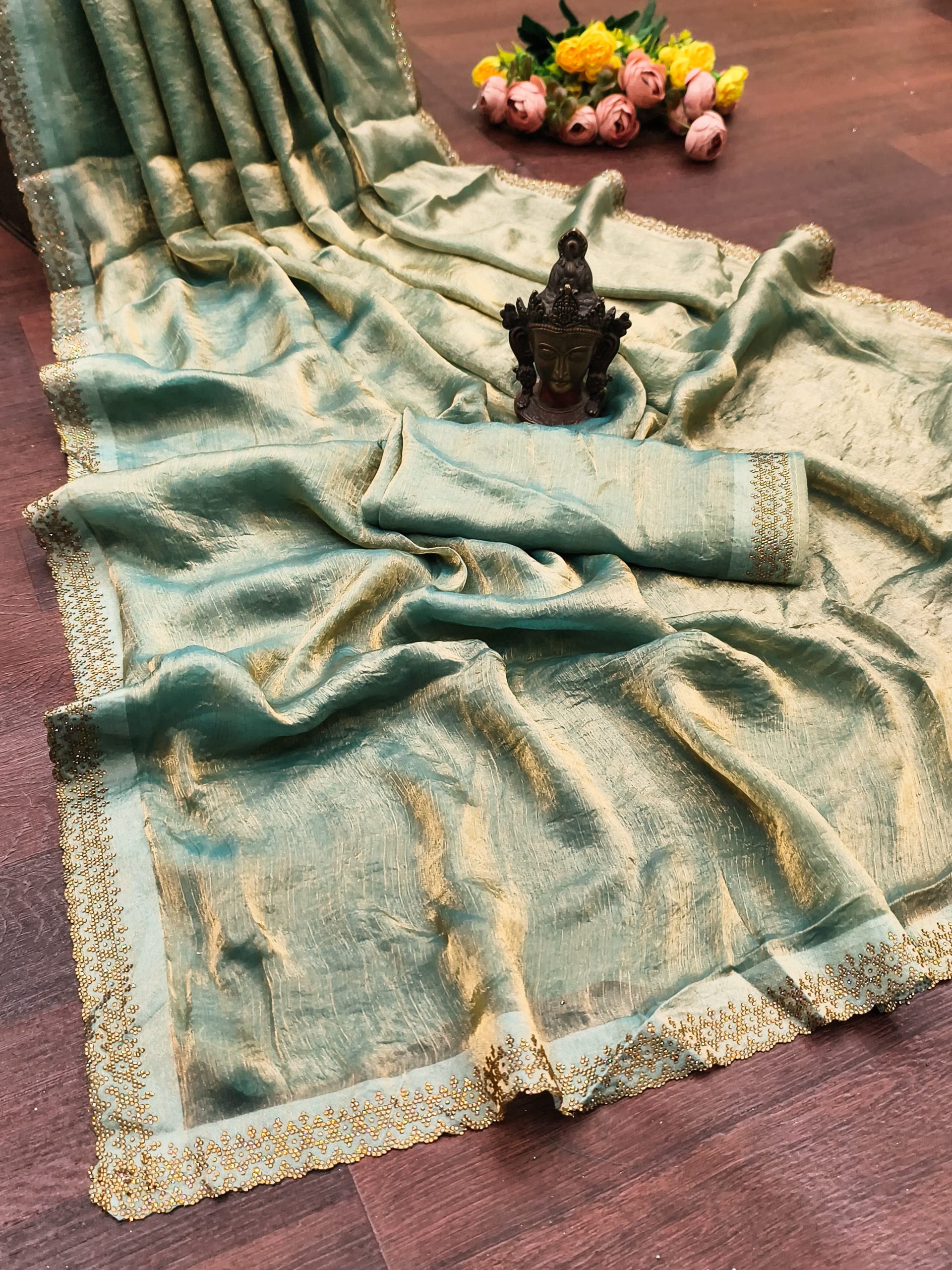 Occasional Wear Fendy Chiffon With Diamond Work Saree - Image 14