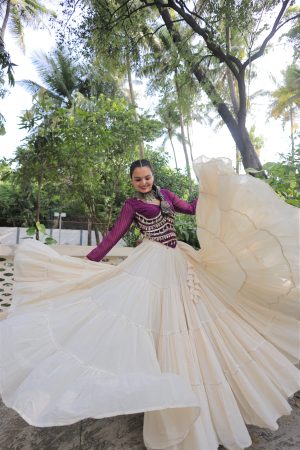 Navratri Special Kora Cotton With Leheriya Print And Mirror Lace Lehenga Choli