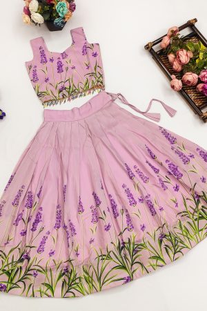 Occasional Wear Muslin Silk With Print Kids Lehenga Choli