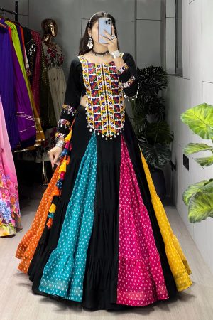 Navratri Special Rayon Cotton And Faux Gorgette With Kutchi Work Lehenga Choli