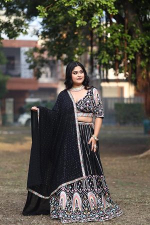 Premium Quality Star Faux Georgette With zari And Sequins Embroidery Lehenga Choli