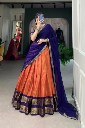 Occasional Wear Kanchipuram With Zari Weaving Work Lehenga Choli