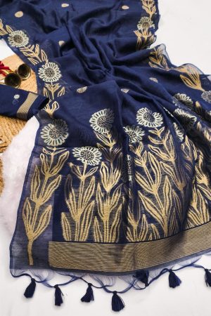 Beautiful Jute Linen Silk With Zari Weaving Saree