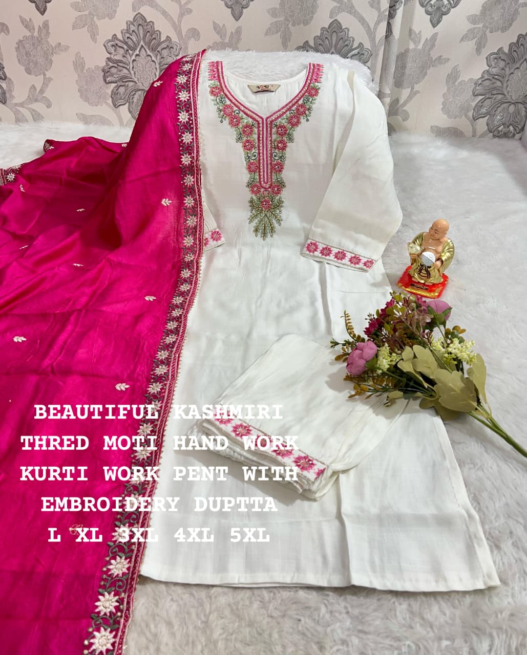 Hot Selling Vicose With Hand Work Kurti Pant And Dupatta - Image 8