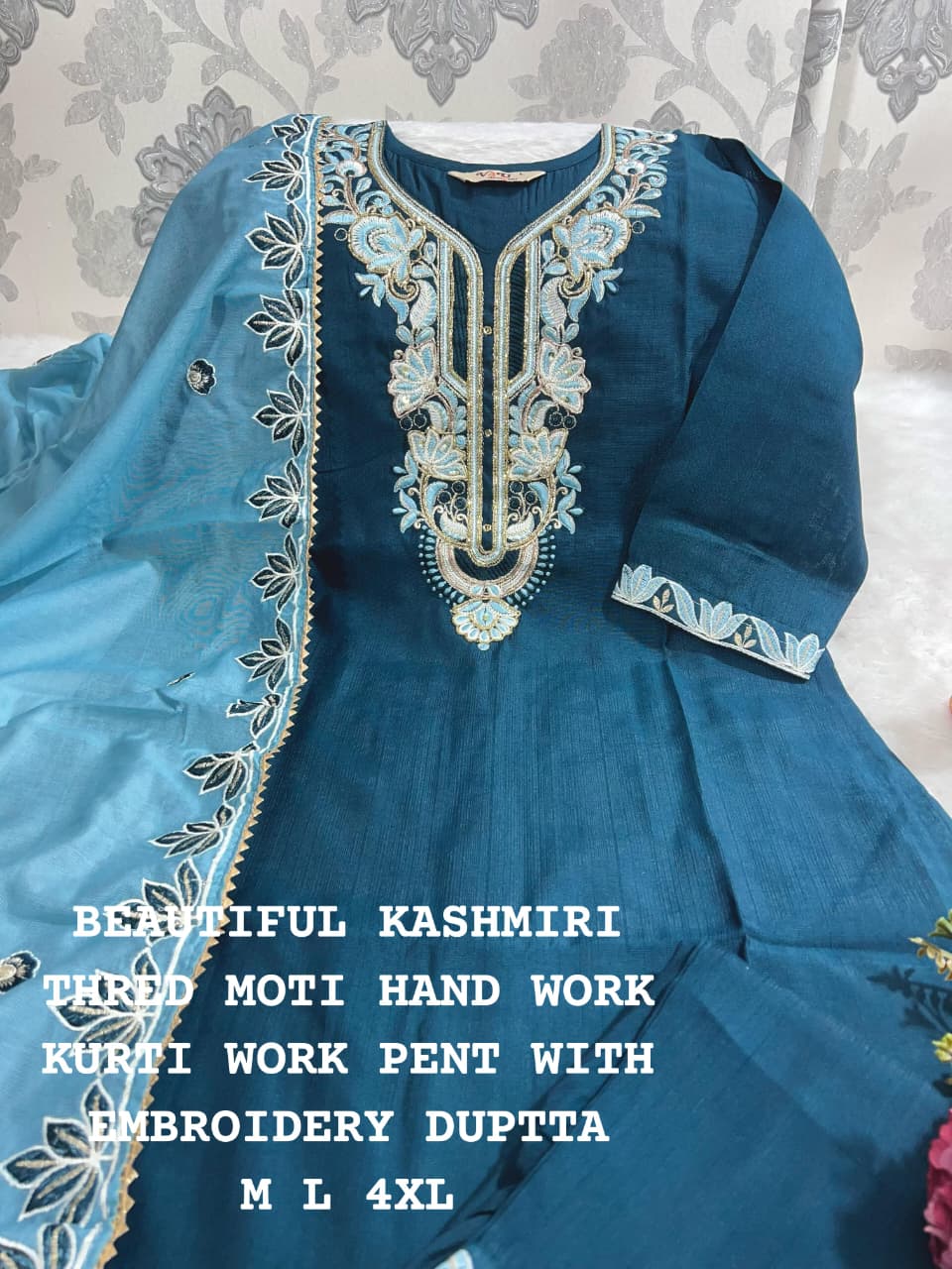 Hot Selling Vicose With Hand Work Kurti Pant And Dupatta - Image 14