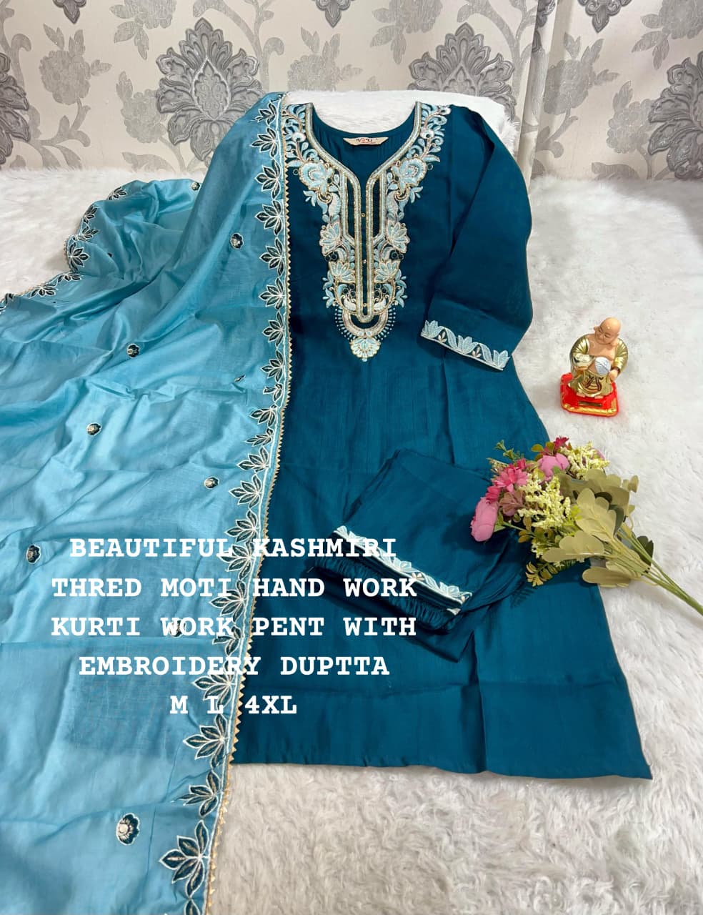 Hot Selling Vicose With Hand Work Kurti Pant And Dupatta - Image 15