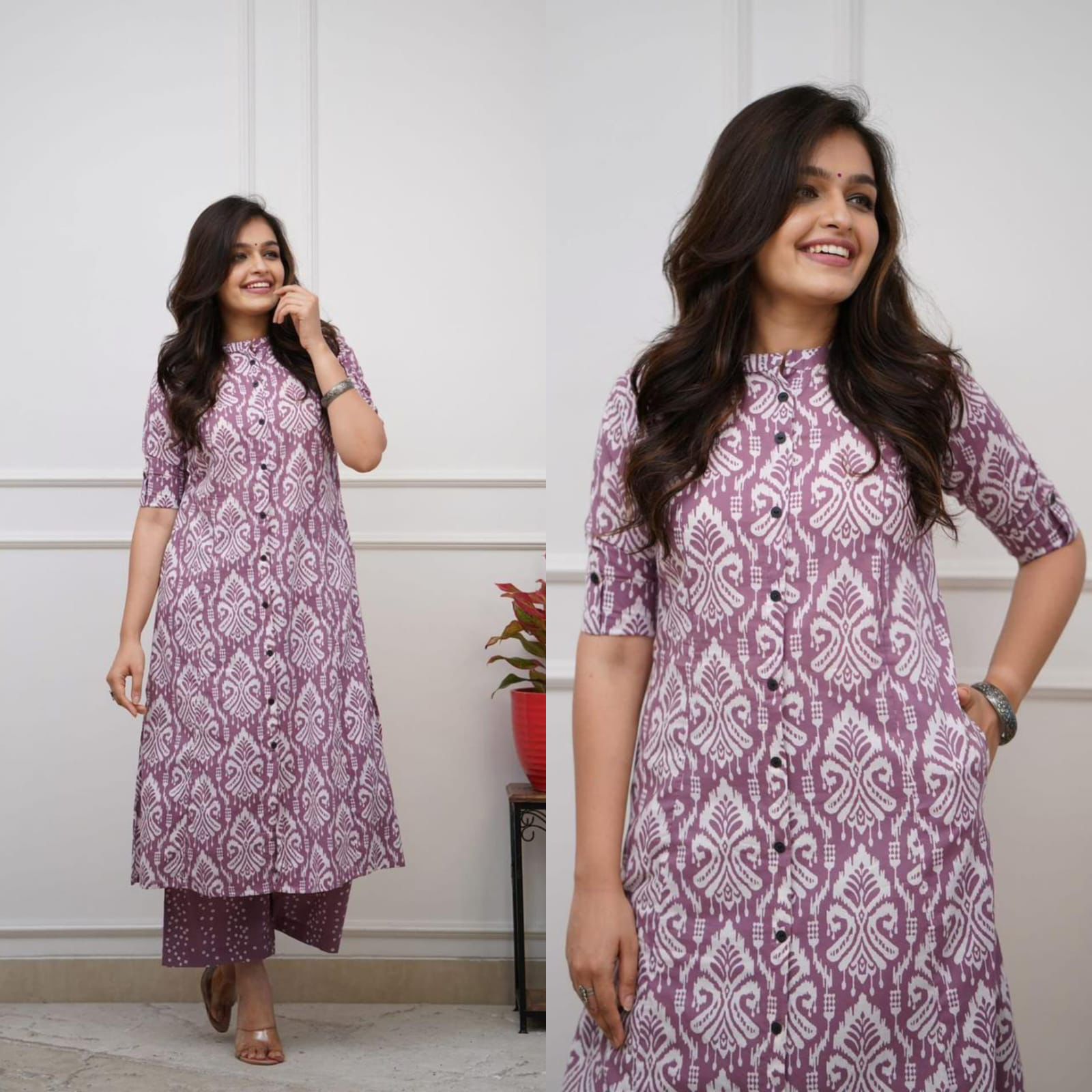 Top Quality Slub Cotton With Print Kurti And Plazzo - Image 3