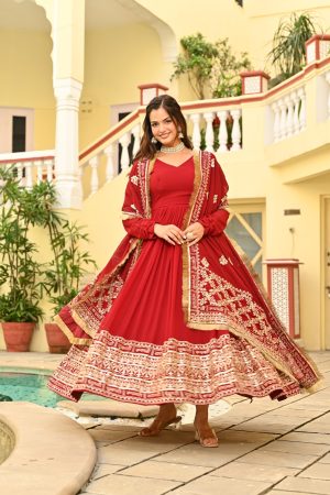 Wedding Wear Faux Blooming With Sequins Zari Work Gown And Dupatta