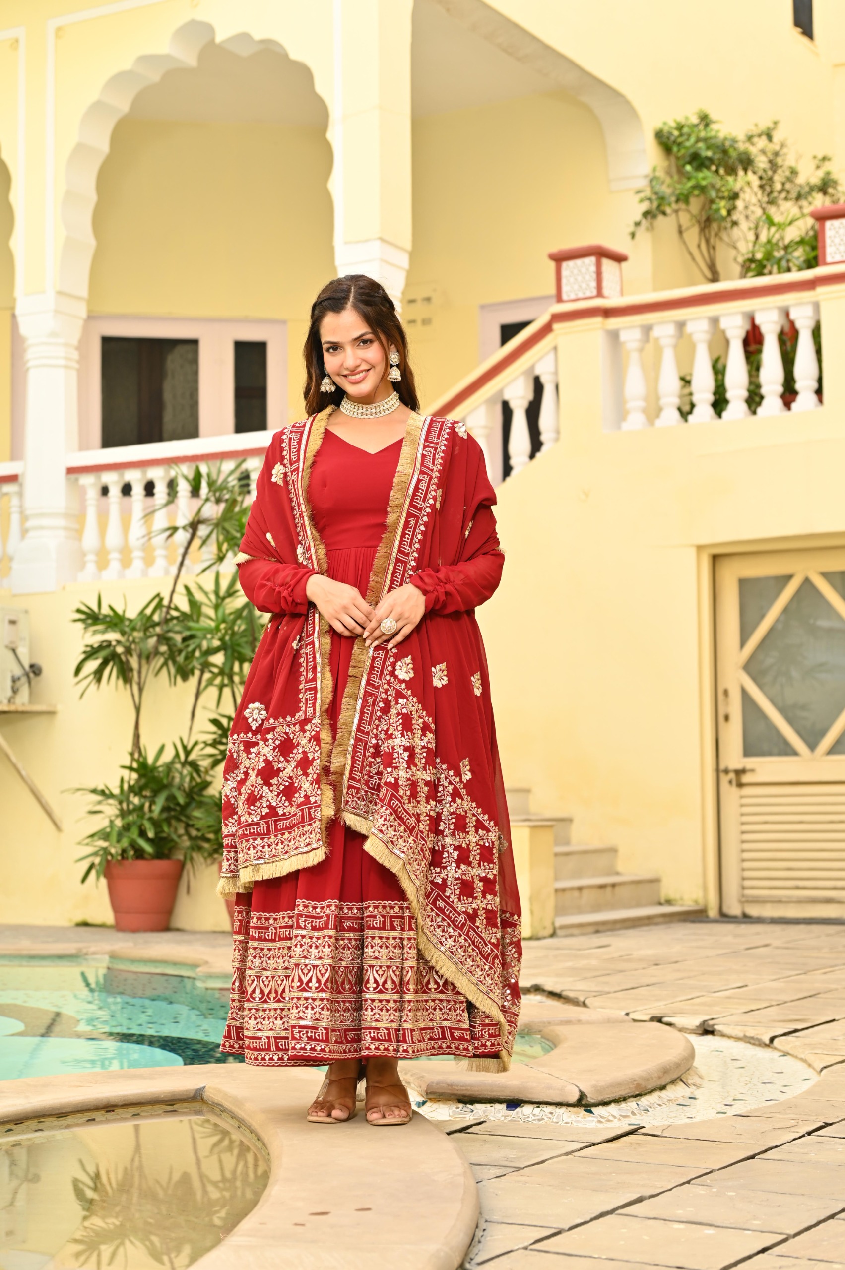 Wedding Wear Faux Blooming With Sequins Zari Work Gown And Dupatta - Image 4