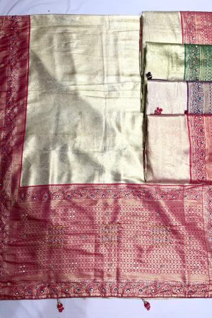 Hot Selling Tissue Silk With Handwork And Threadwork Saree