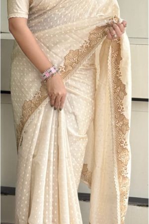 Fashionable Tusser Cotton With Thread Embroidery Saree