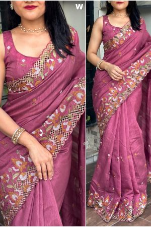 Amazing Color Slub Silk With Thread Embroidery Saree