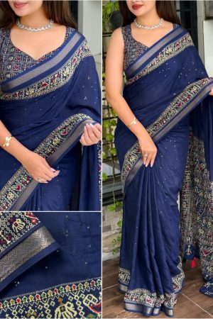 Party Wear Mul Cotton With Thread And Sequins Work Saree