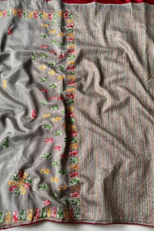 Attractive Jute Tussar With Kashmiri Embroidery Saree