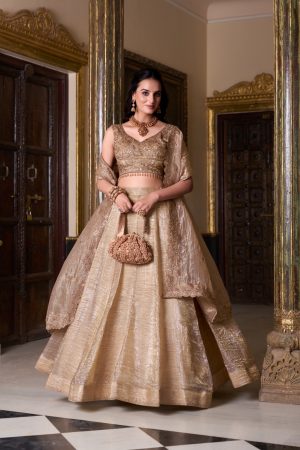 Latest Beautiful Gold Crush With Sequins And Thread Embroidery Work Lehenga Choli