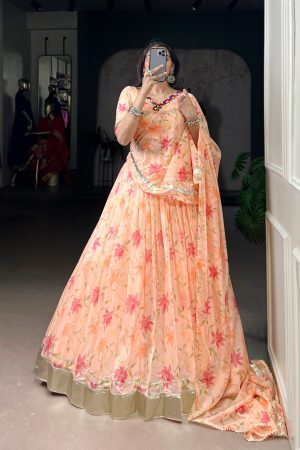 High Quality Tebby Silk With Floral Print And Mirror Work Lehenga Choli