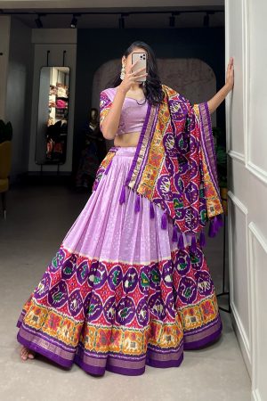 Fashionable Tussar Silk With Patola Print Lehenga Choli