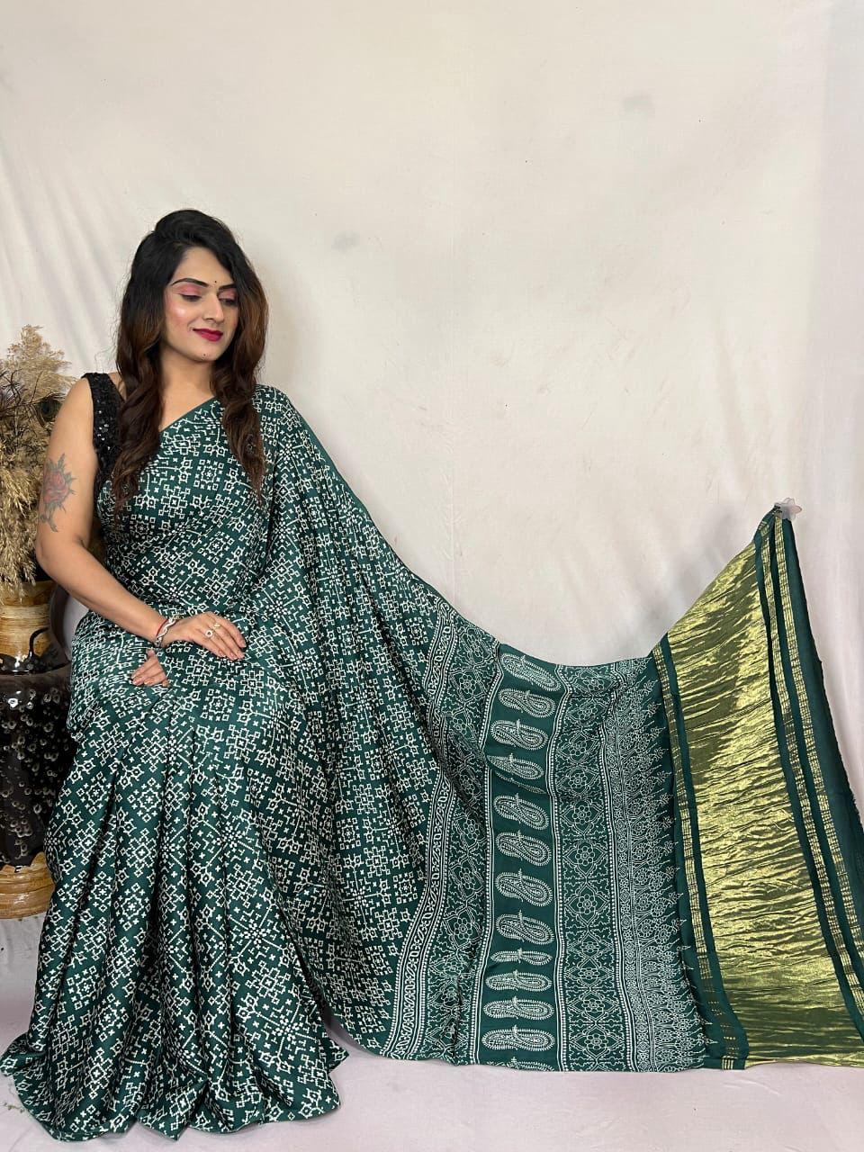 Most Trending Gaji Silk With Bandhej Print Saree - Image 5