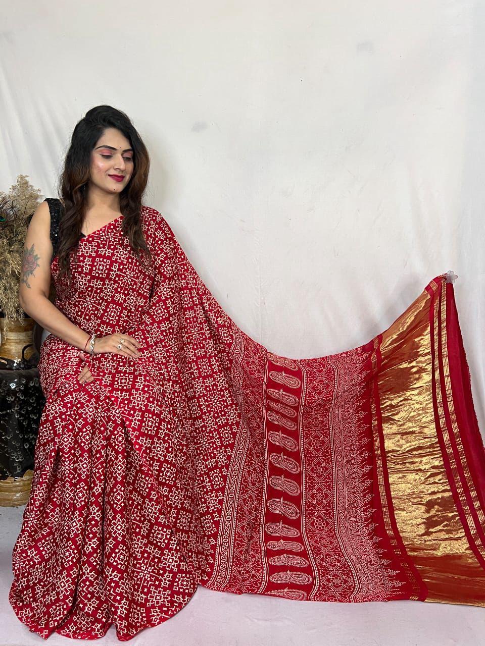 Most Trending Gaji Silk With Bandhej Print Saree - Image 10