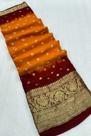 Indian Traditional Cotton Silk With Bandhej Print Saree