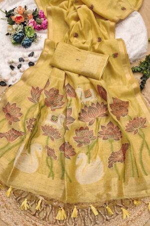 Hot Selling Muga Cotton With Zari Weaving Saree