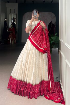 Festival Wear Cotton With Bandhej Print Lehenga Choli