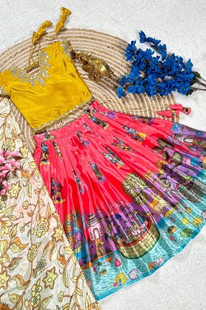 Premium Collection Heavy Chinon With Print And Sequins Work Kids Lehenga Choli