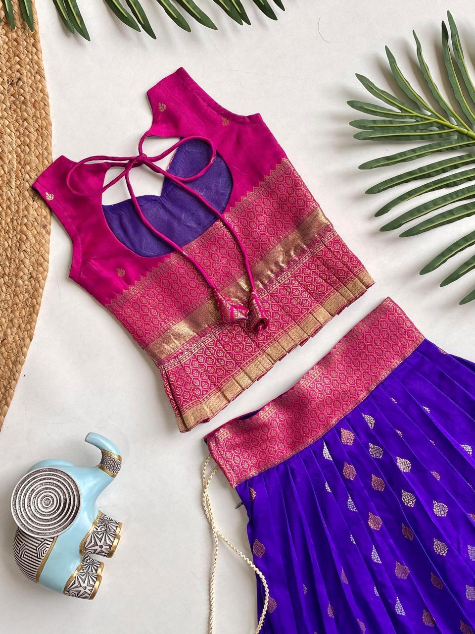 Indian Traditional Silk Blend With Weaving Kids Lehenga Choli - Image 3