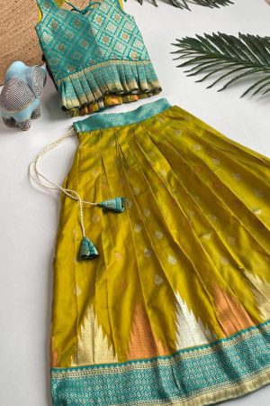 Indian Traditional Silk Blend With Weaving Kids Lehenga Choli