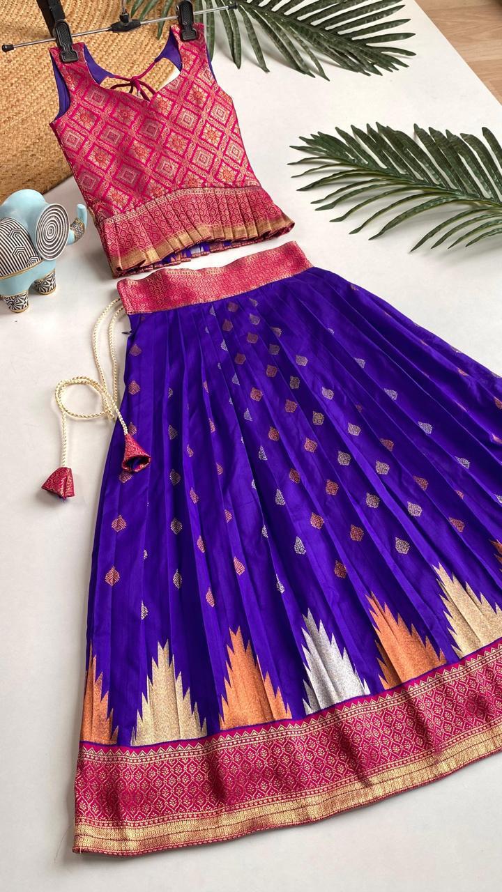 Indian Traditional Silk Blend With Weaving Kids Lehenga Choli - Image 10
