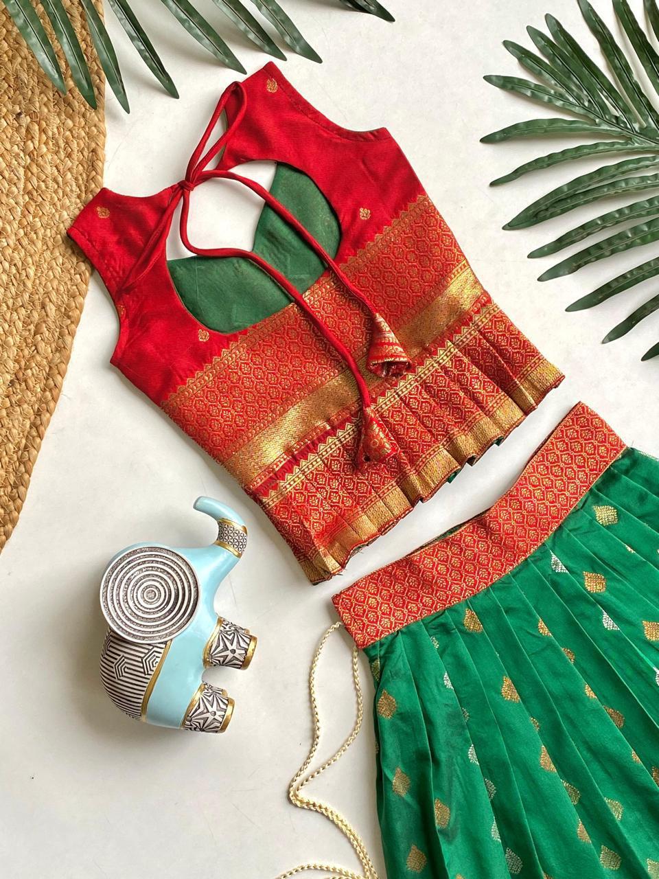 Indian Traditional Silk Blend With Weaving Kids Lehenga Choli - Image 18