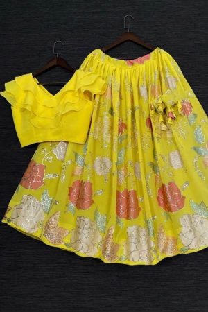 Occasional Wear Georgette With Thread And Sequins Work Kids Lehenga Choli