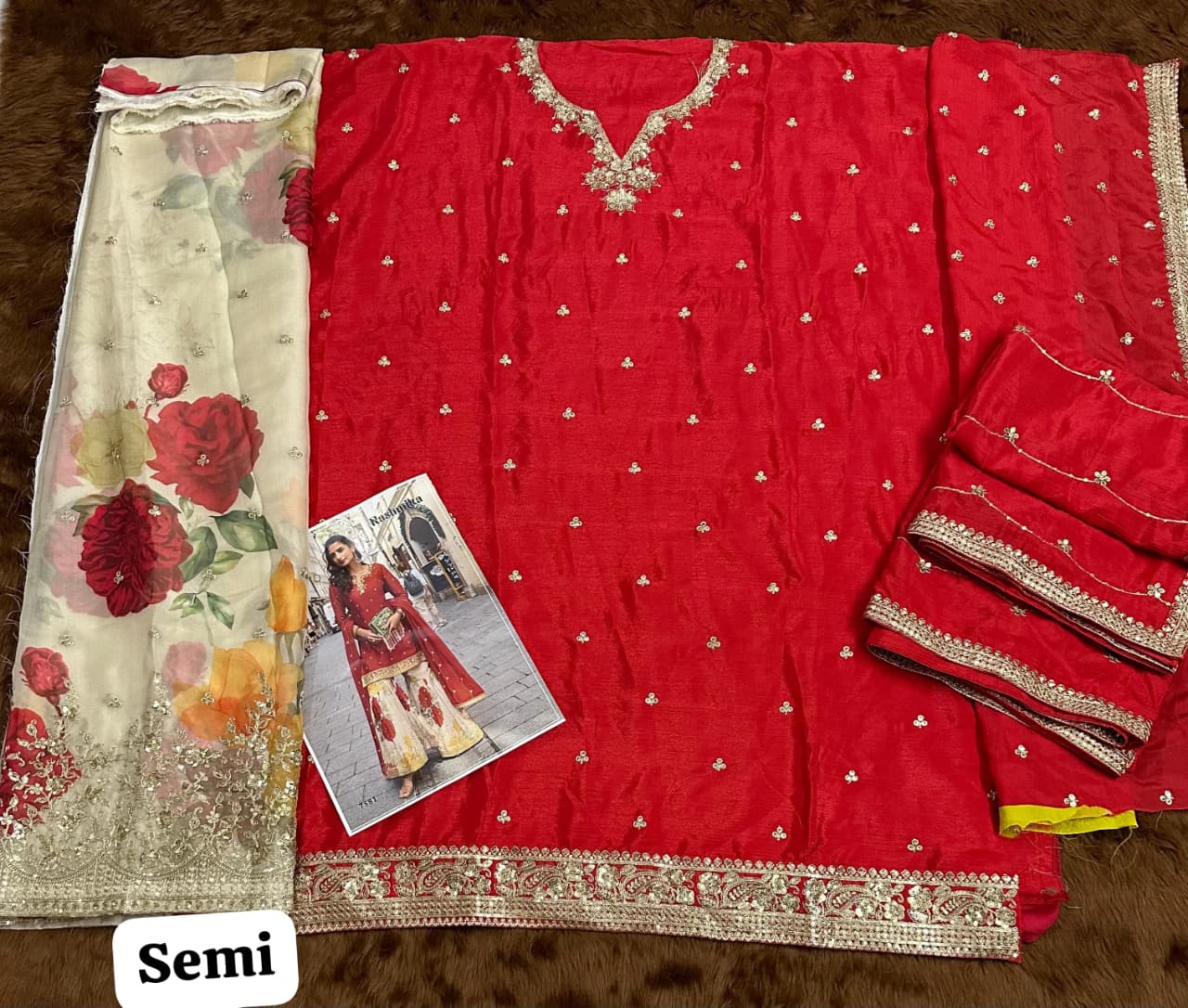 Designer Chinon Silk With Sequins Embroidery Salwar Suit - Image 8