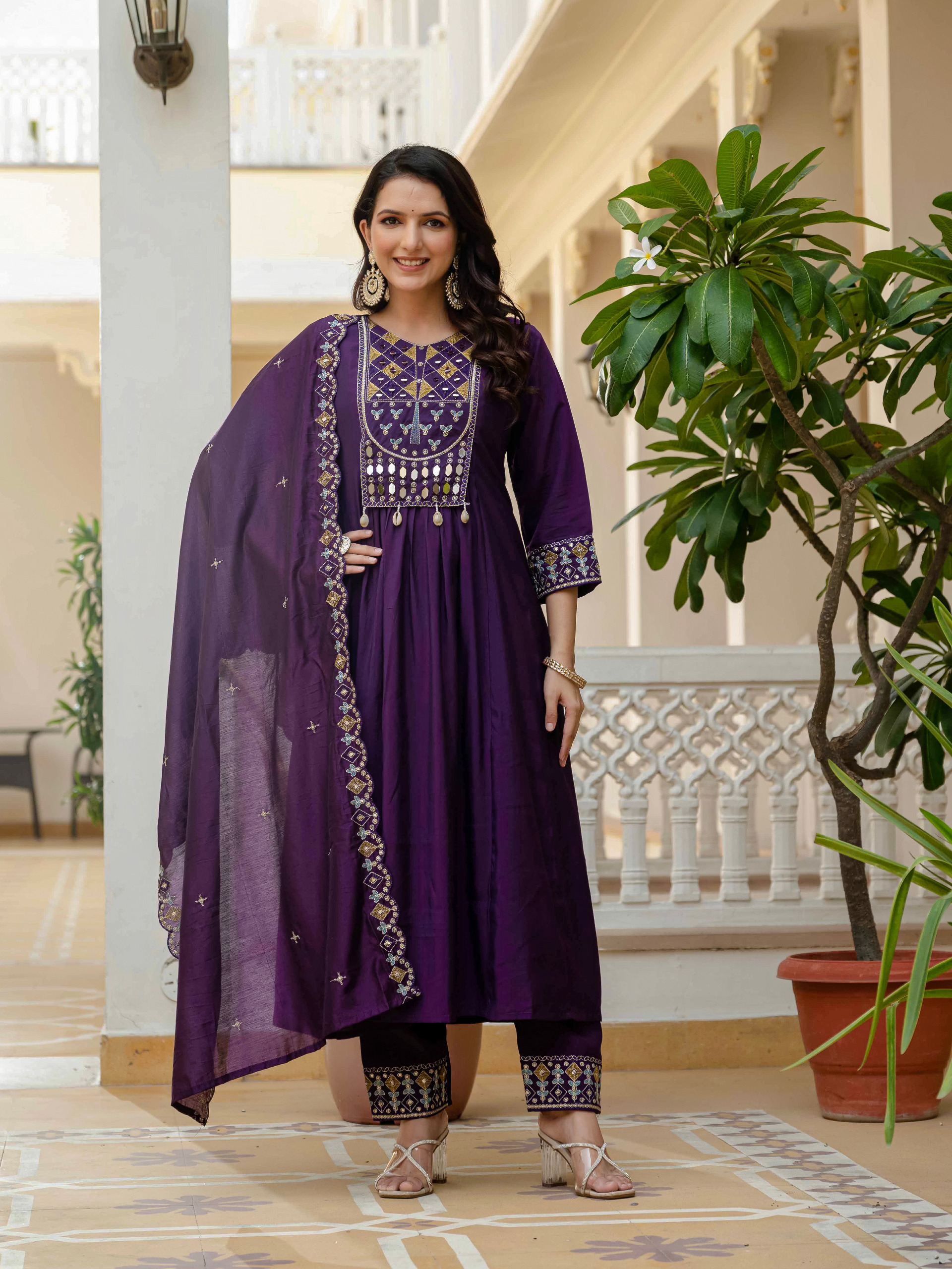 New Designer Viscose Roman Silk With Multi Thread Embroidery Kurti Pant And Dupatta - Image 8