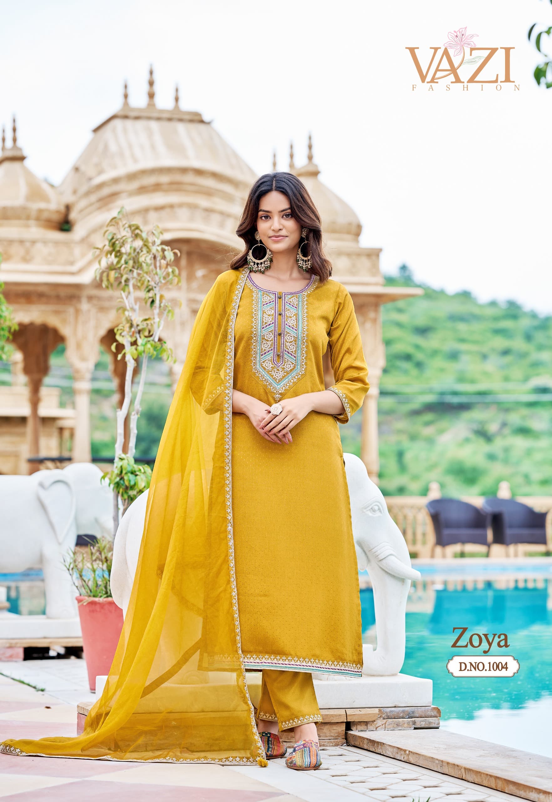 Premium Collection Viscose Chiffon With Hand Work Kurti Pant And Dupatta - Image 2